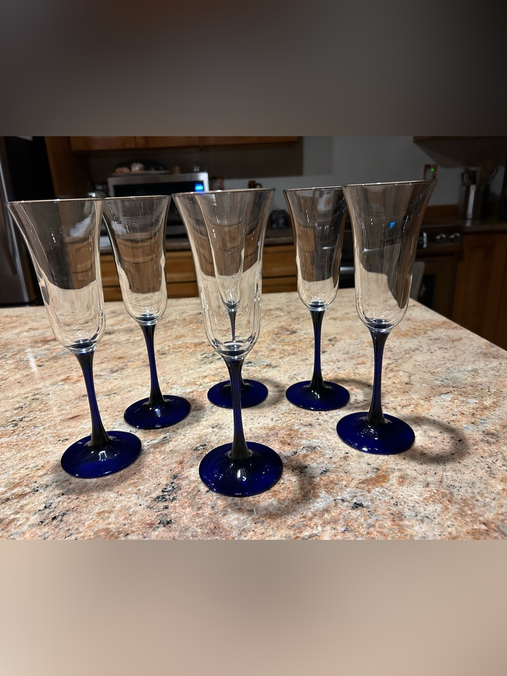 Vintage Luminarc France Cobalt Blue Stemmed Champagne Flutes Set of (6) 6oz NWOT